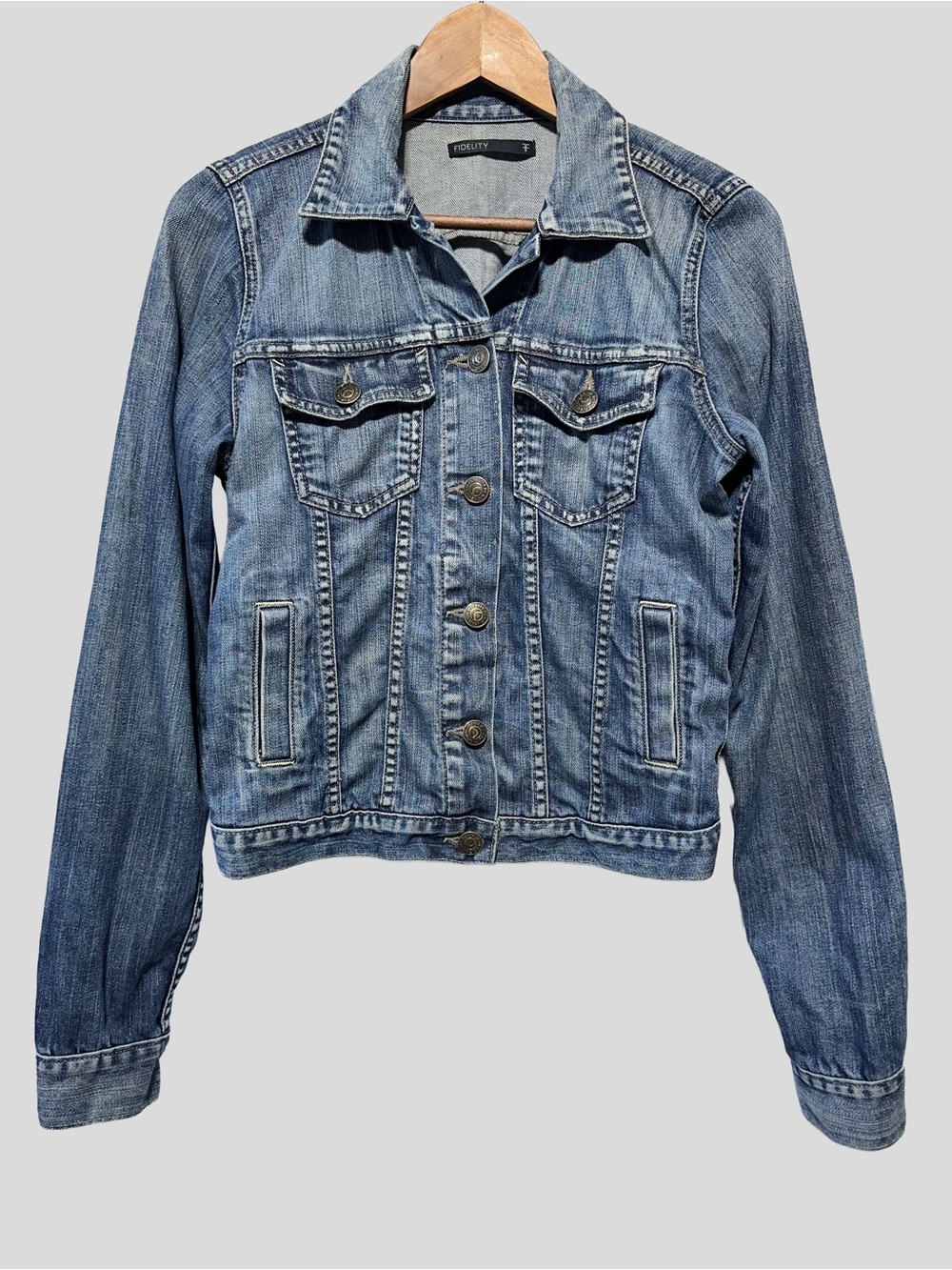 FIDELITY Ryder Exile Wash Cropped Denim Jean Trucker Jacket Stretch S